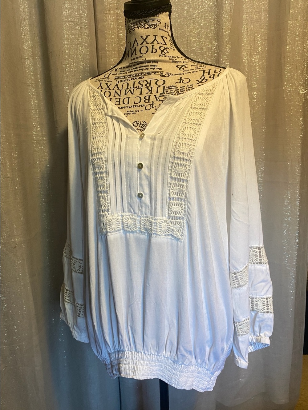 Macy's Cable & Gauge White Crochet-Trim Boho Peasant Tunic